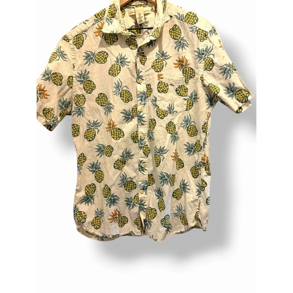 H&M LOGG Pineapple Shirt Mens Large Tropical Button Up Cotton Short Sleeve Summe - Picture 16 of 16